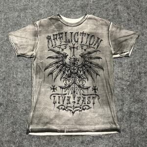 Affliction Live Fast Graphic T-Shirt Gray Size Large Used - Excellent